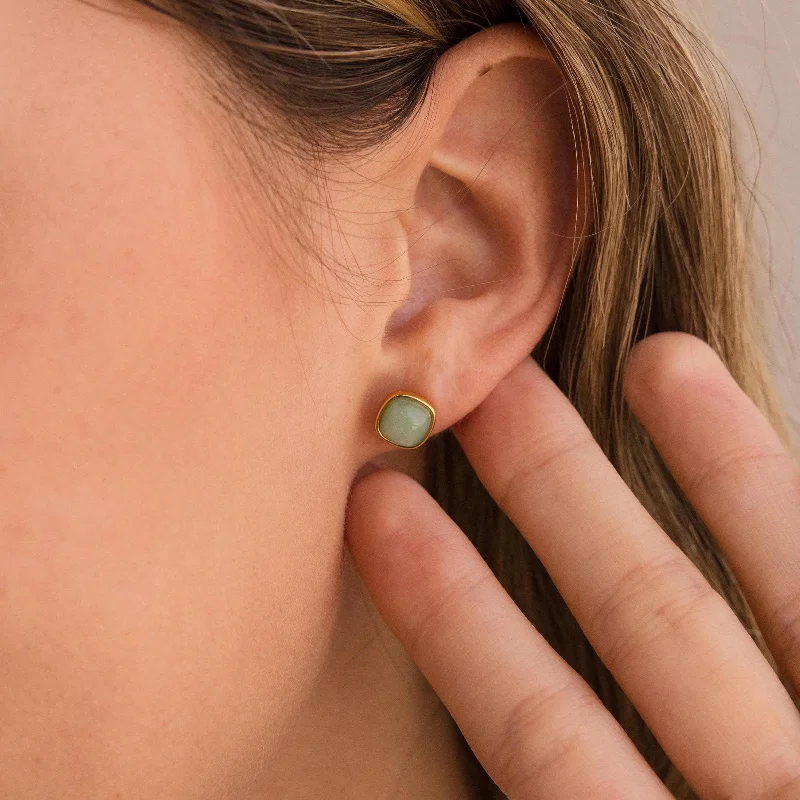 Women’s small hoop earrings-Princess Cut Jade Studs