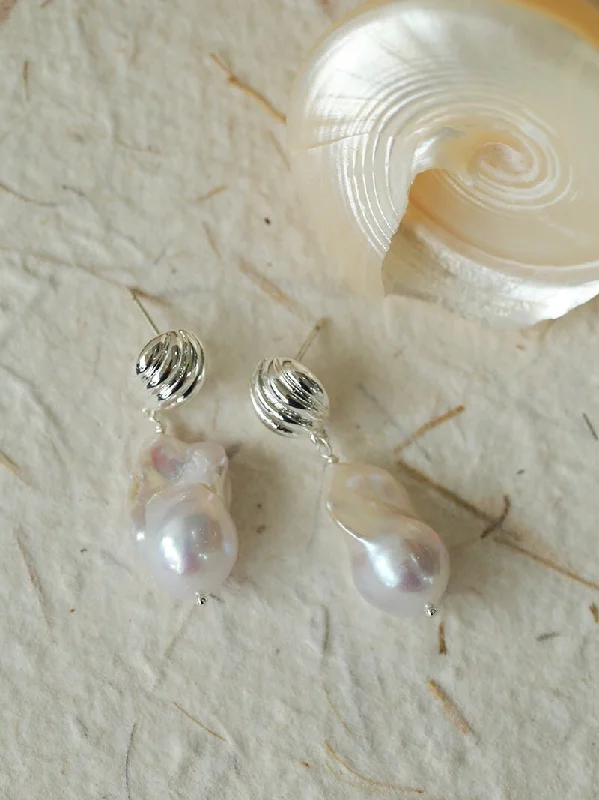 Women’s clip-on earrings-Undercurrent Silver Shell Baroque Pearl Drop Earrings