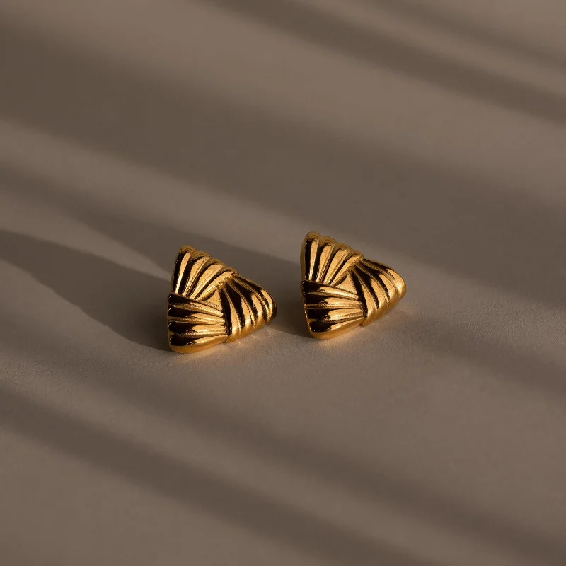 Women’s square earrings-Bold Triangle Knot Studs