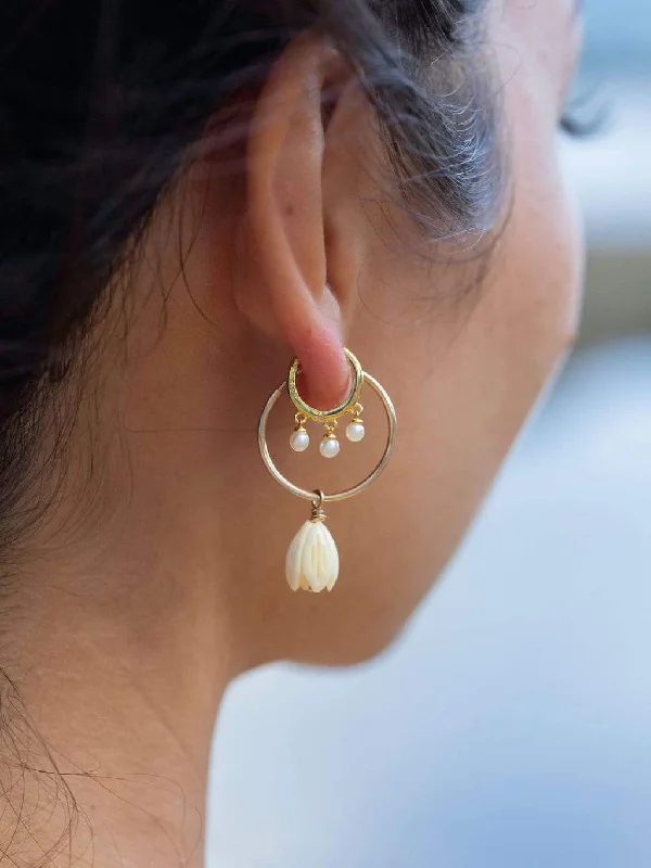 Women’s stud and hoop earrings-Pikake Gold Hoop Earrings - Pikake