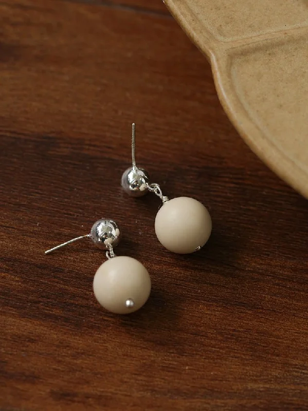 Women’s bridal earrings-Silver Bead White Fossil Drop Earrings