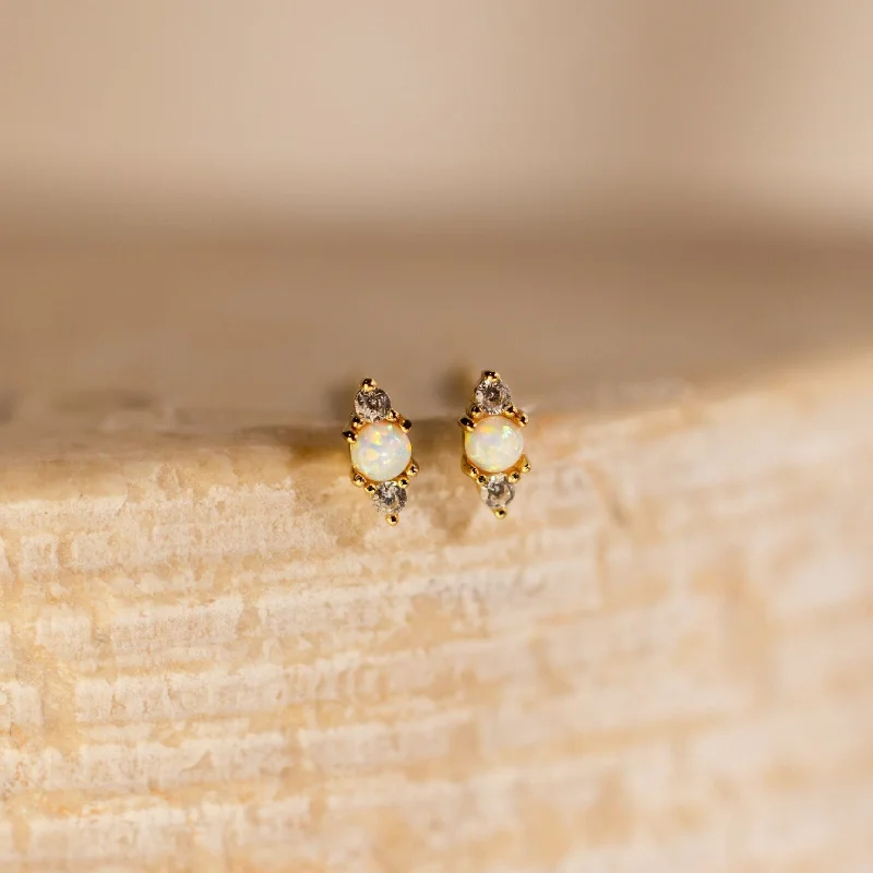 Women’s fashion stud earrings-Opal and Diamond Studs