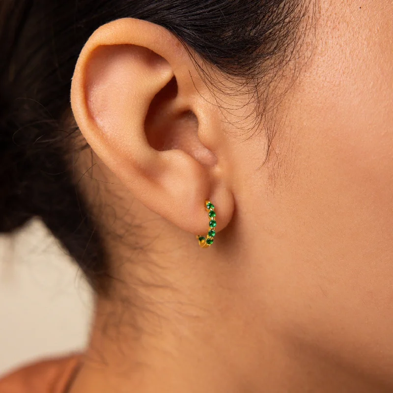 Women’s vintage hoop earrings-Inside Out Emerald Huggies