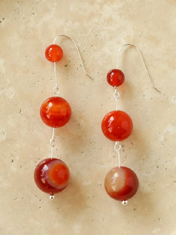 Women’s custom earrings-Gradient Red  Agate 925 Silver Dangle Earring