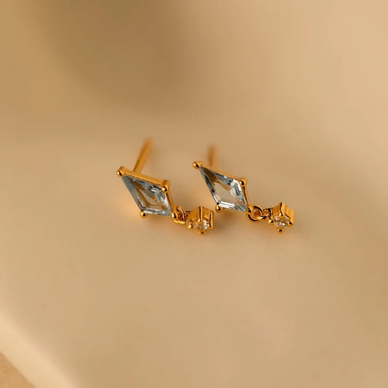 Women’s silver stud earrings-Aquamarine Kite Drop Earrings