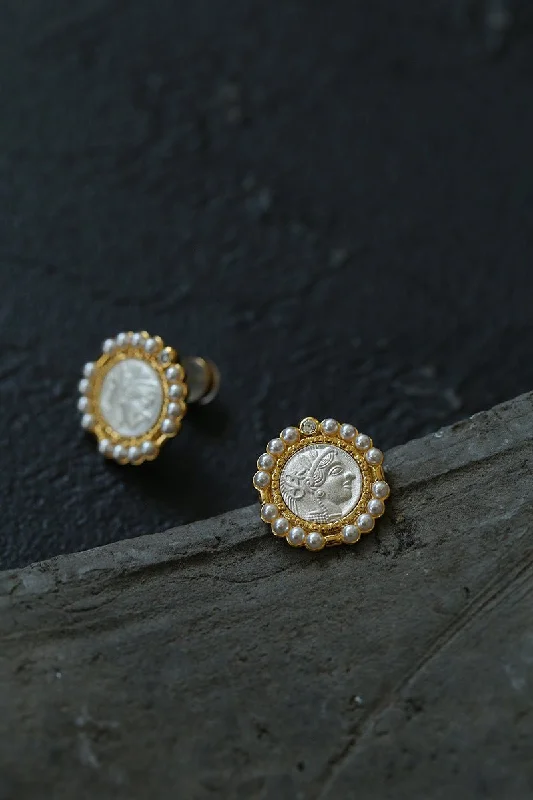 Women’s silver stud earrings-Ancient Greek Retro 925 Silver Coin Stud Earrings-Type C