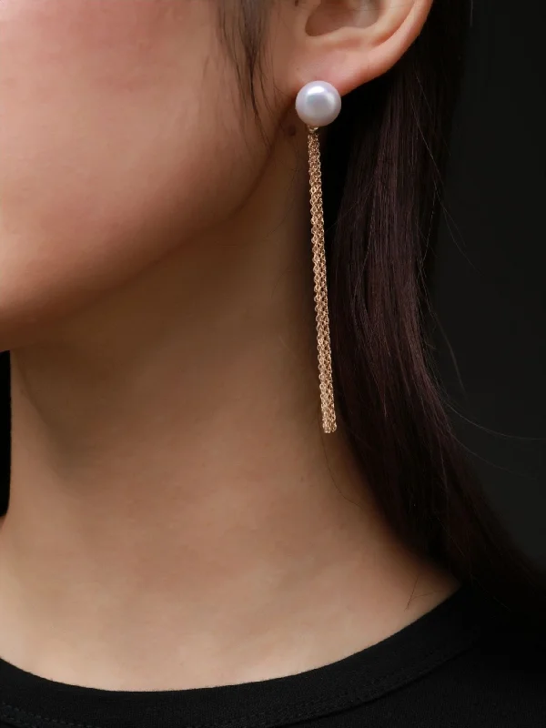 Women’s stackable earrings-Flowing Bead Series Single Bead Tassel Stud Earrings