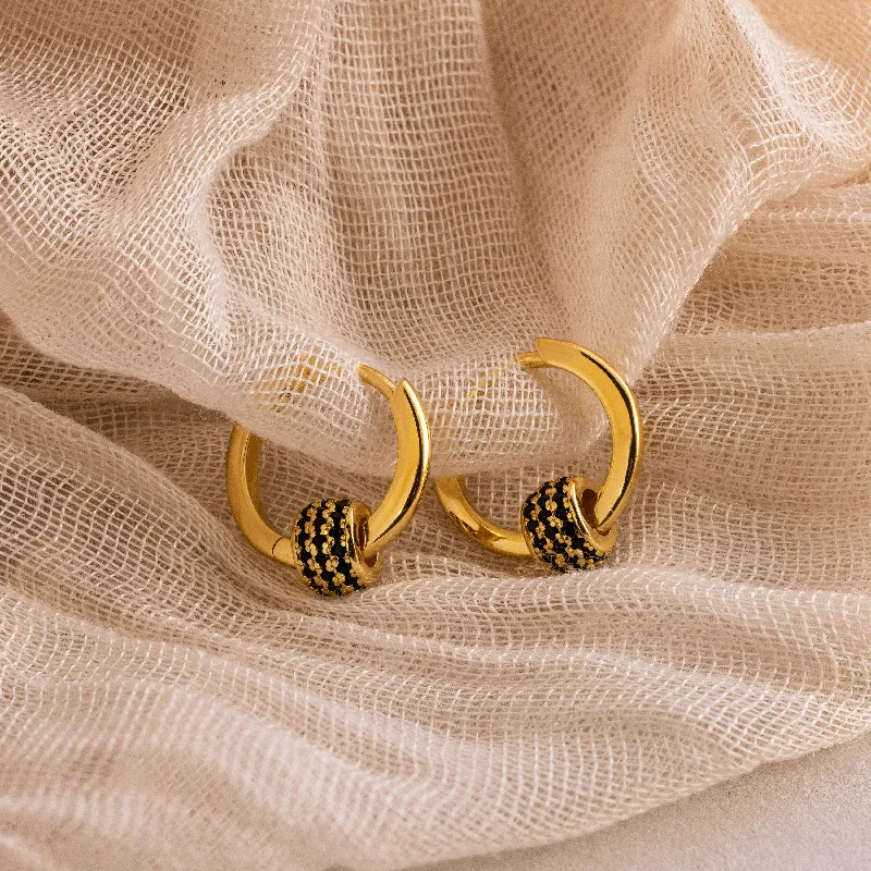 Women’s trendy hoop earrings-Onyx Pave Beaded Hoops