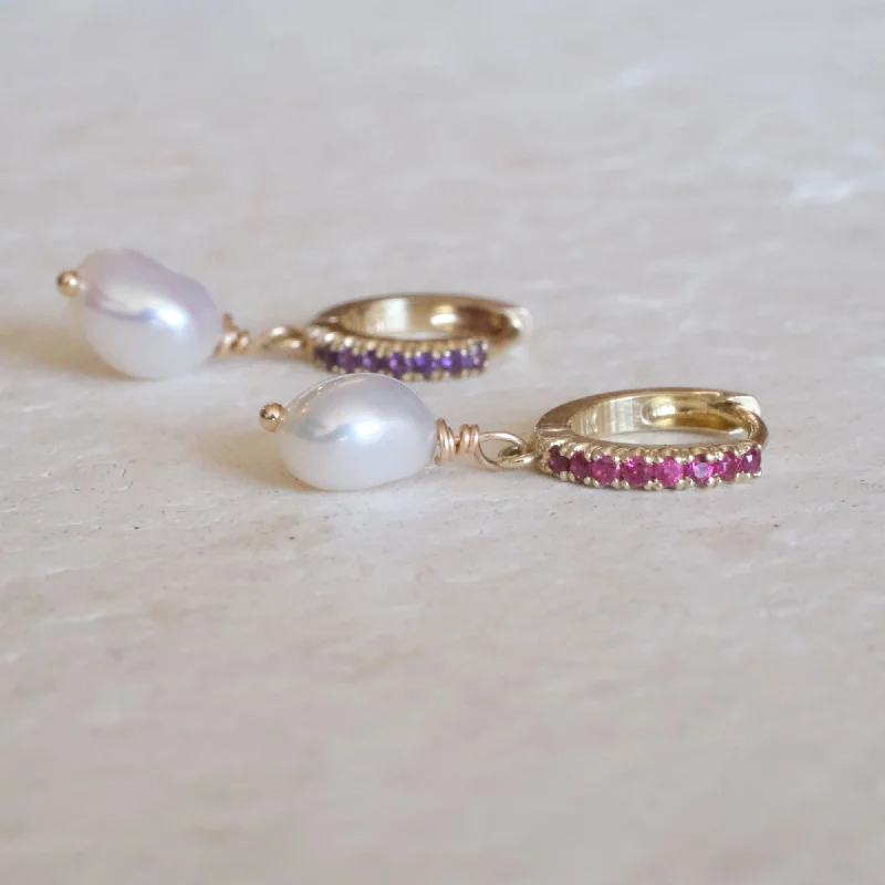 Women’s trendy hoop earrings-Pearl Drop Hoop | OOAK