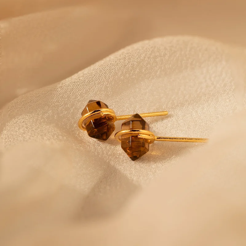 Women’s handmade earrings-Herkimer Smoky Quartz Studs