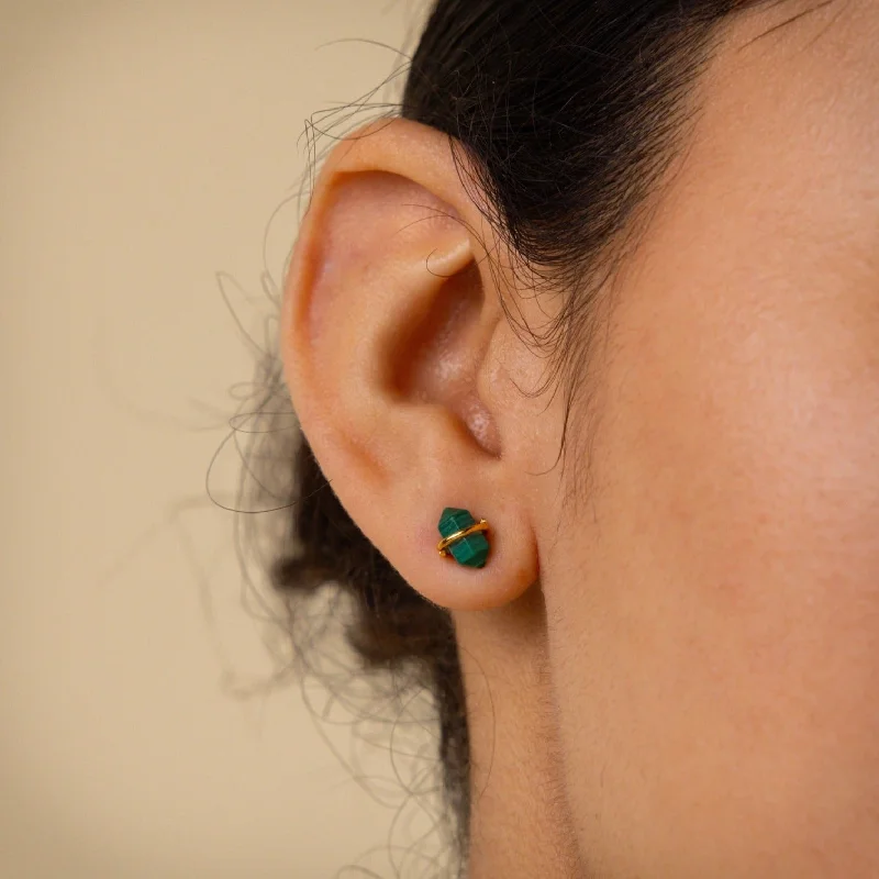 Women’s adjustable earrings-Herkimer Malachite Studs