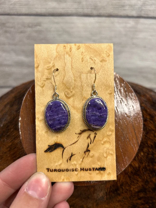 Women’s eco-friendly earrings-Oval Charoite Drops Earrings