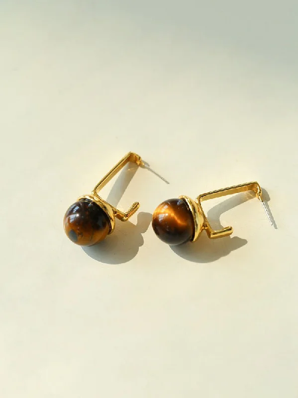 Women’s creative earrings-Vintage Geometric Tiger's Eye Earrings