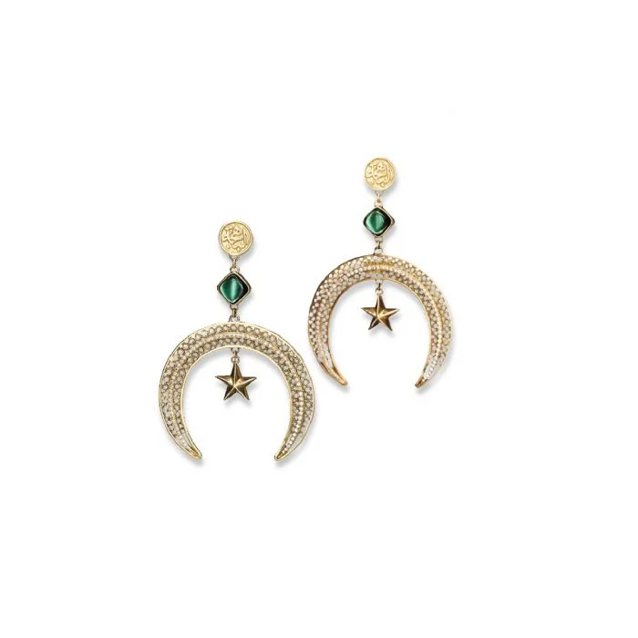 Women’s gemstone earrings-Diamond Crescent Earrings