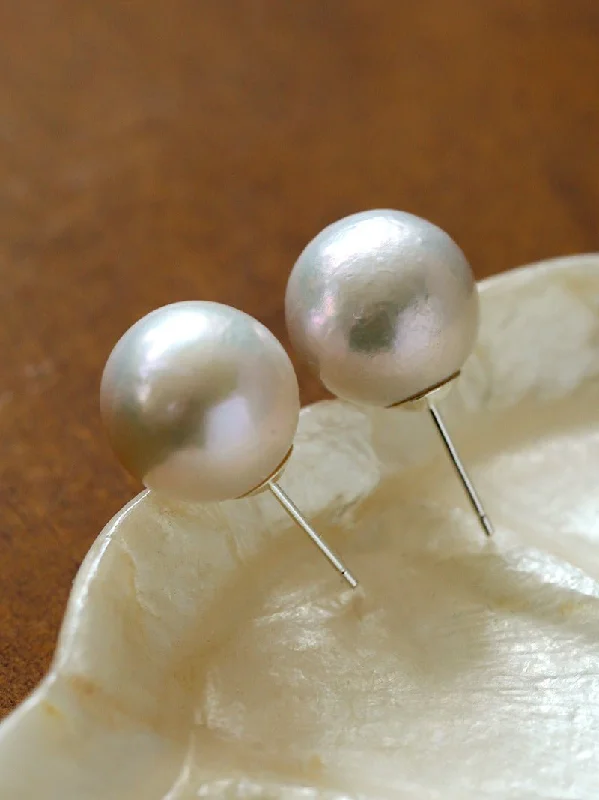 Women’s square earrings-Textured Wrinkled Round Baroque Pearls Studs Earrings