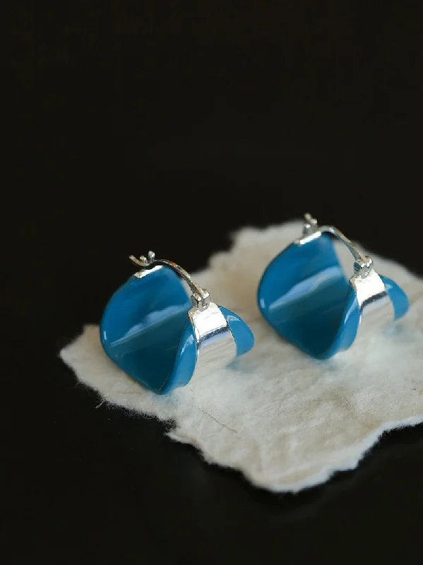 Women’s opal earrings-Unique Irregular Blue Enamel Curved Earrings