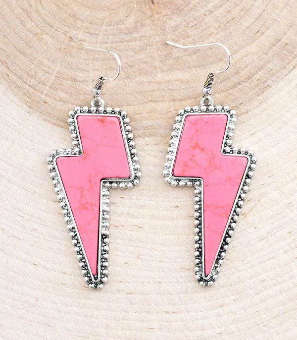 Women’s statement hoop earrings-Pink Lightning Bolt Semi Stone Earrings