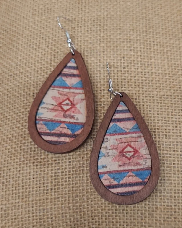 Women’s vintage earrings-Aztec Teardrop Wood Earrings