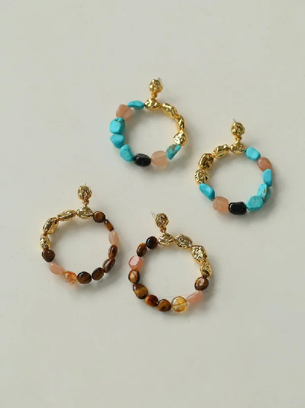 Women’s chic earrings-Tiger's Eye Irregular Metal Earrings Turquoise Earrings