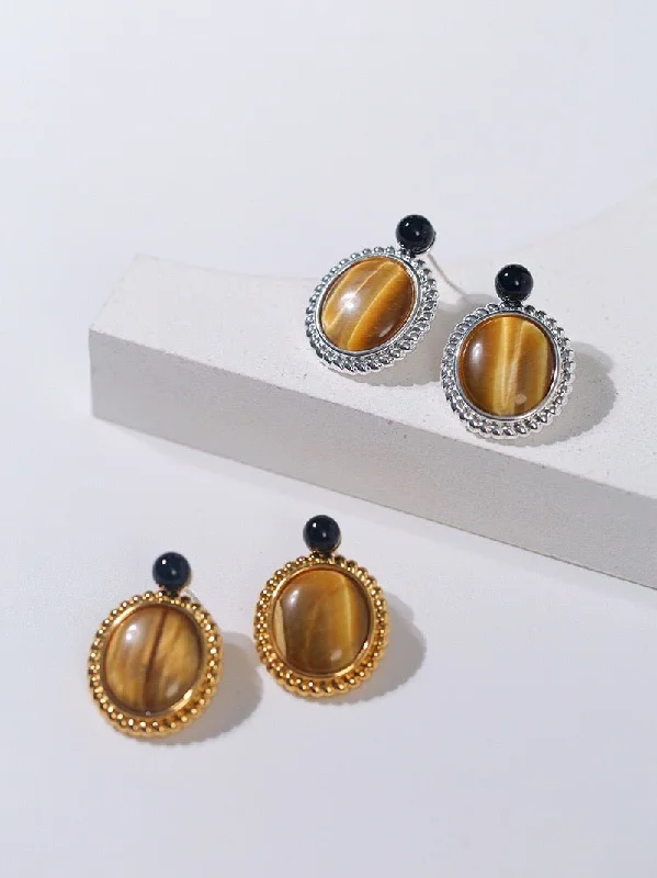 Women’s stackable earrings-Dark Night Tiger Eye Mirror Gemstone Earrings- Tiger Eye Stone Earrings