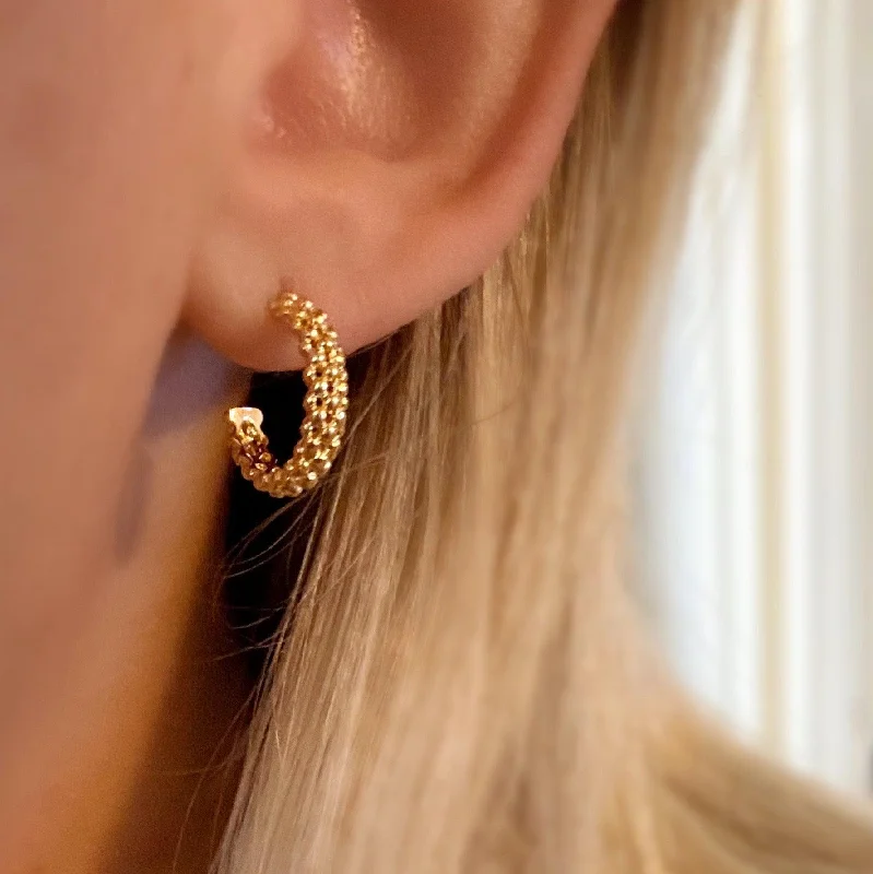 Women’s luxury earrings-Luxury Defined: Caviar Textured Hoop Earrings in 18k Gold Overlay