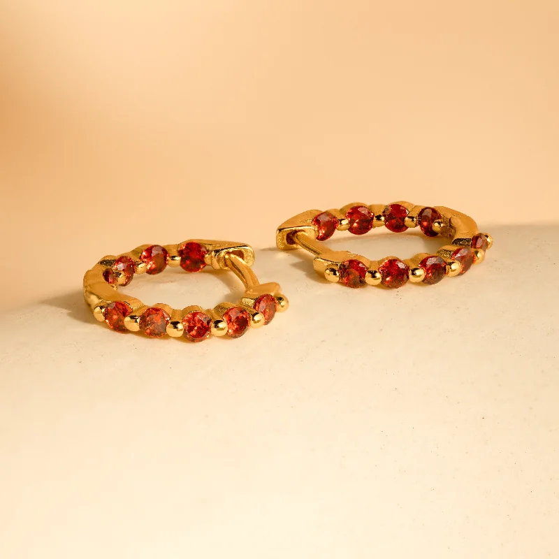 Women’s trendy hoop earrings-Inside Out Garnet Huggies