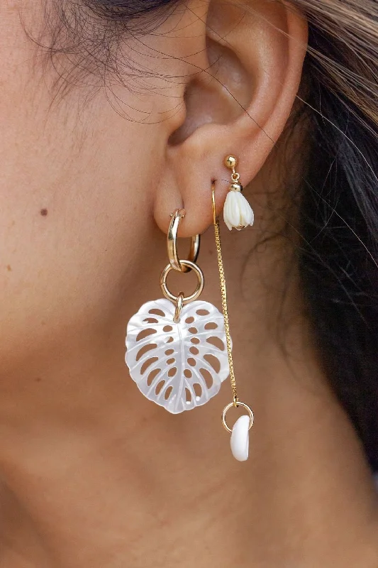 Women’s boho earrings-Gold Filled Latch Monstera Hoop Earrings - Makana