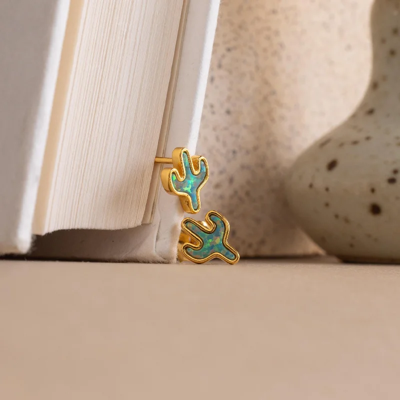 Women’s hoop earrings-Opal Cactus Studs