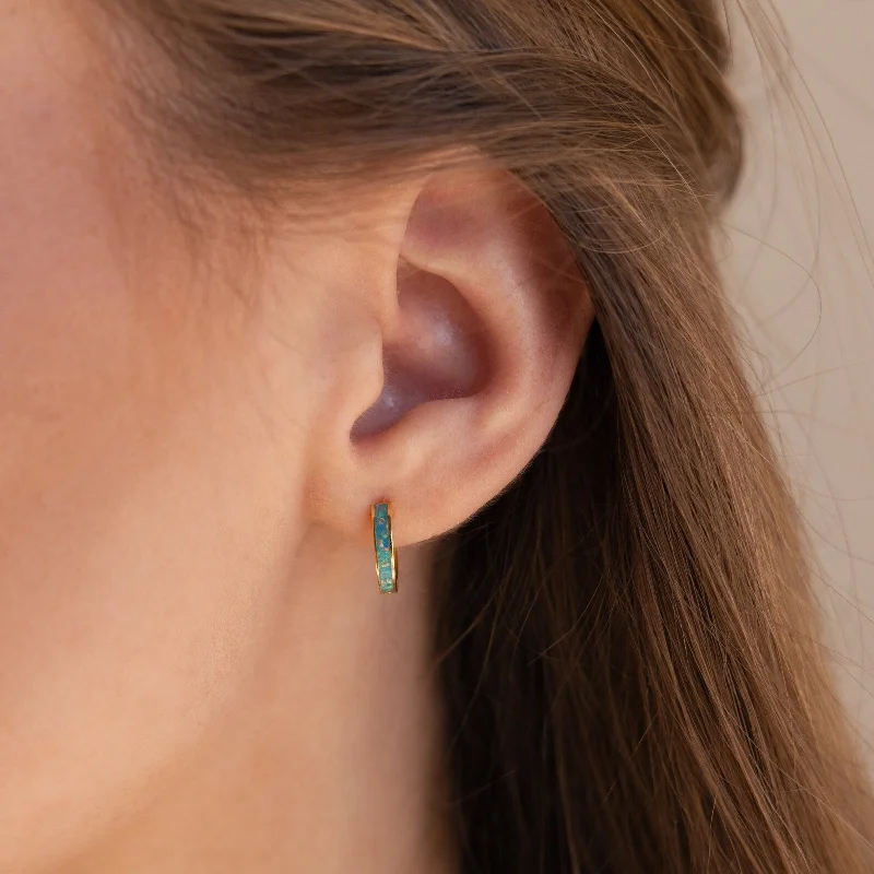 Women’s retro earrings-Green Opal Inlay Huggies