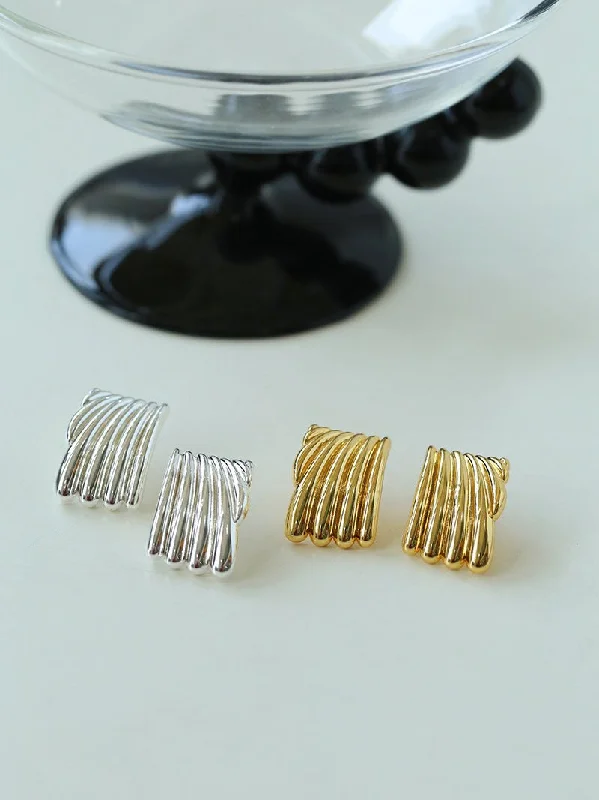 Women’s sterling silver earrings-Vertical Striped Metal Geometric Earrings