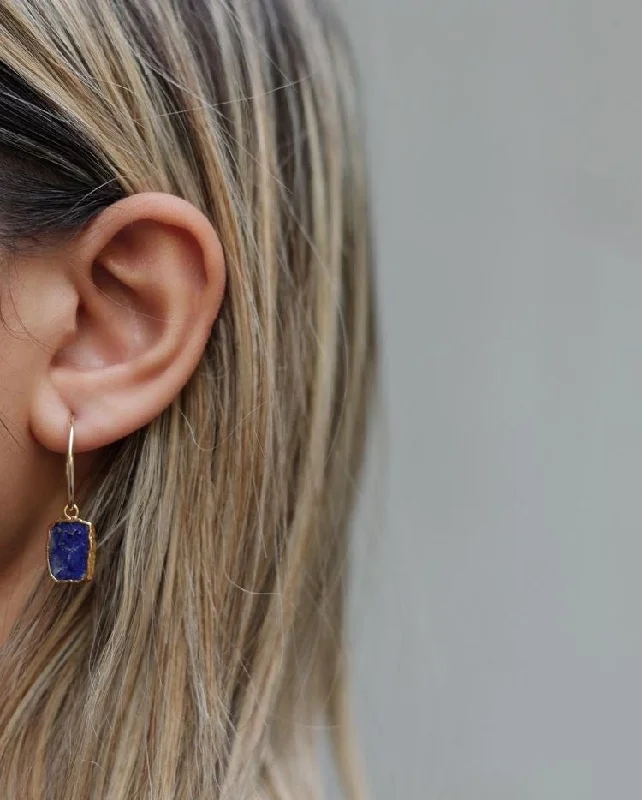 Women’s vintage diamond earrings-Lapis Lazuli Gold Medium Hoop Earrings - Ku