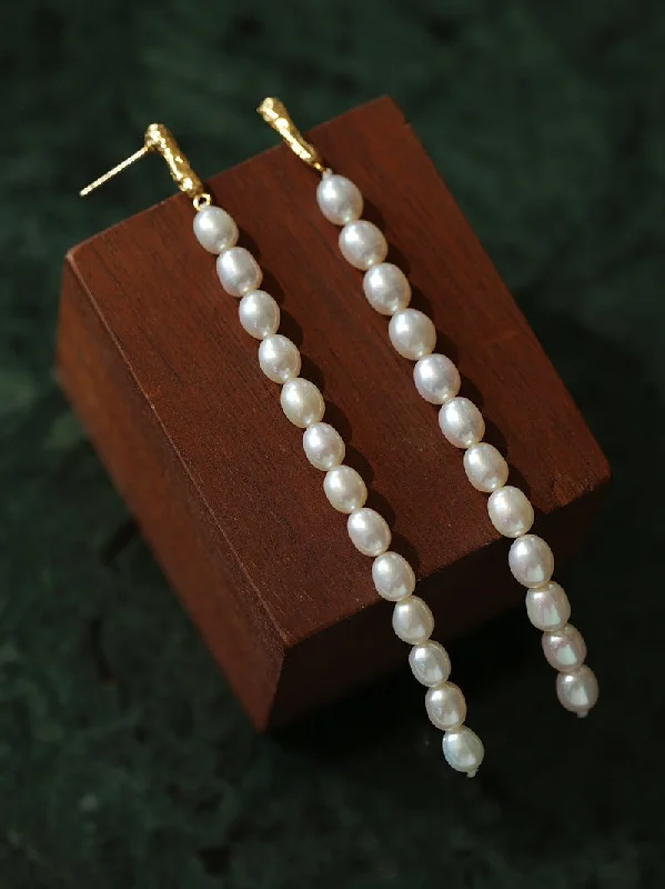 Women’s sterling silver earrings-Minimalist Elegant Long Pearl Earrings