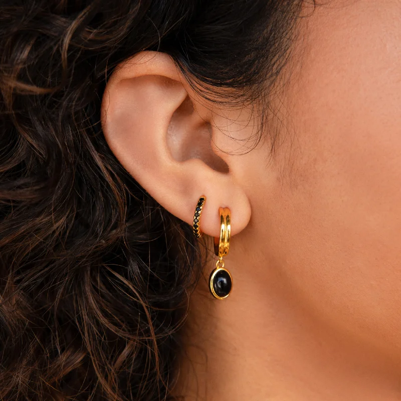 Women’s polished earrings-Black Onyx Hoops Bundle