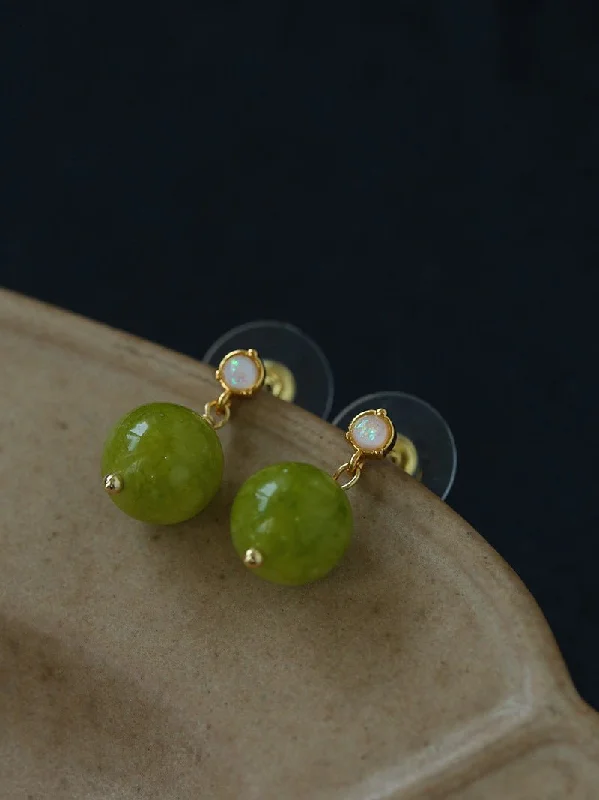 Women’s large hoop earrings-Green Grape Stone Drop Earrings