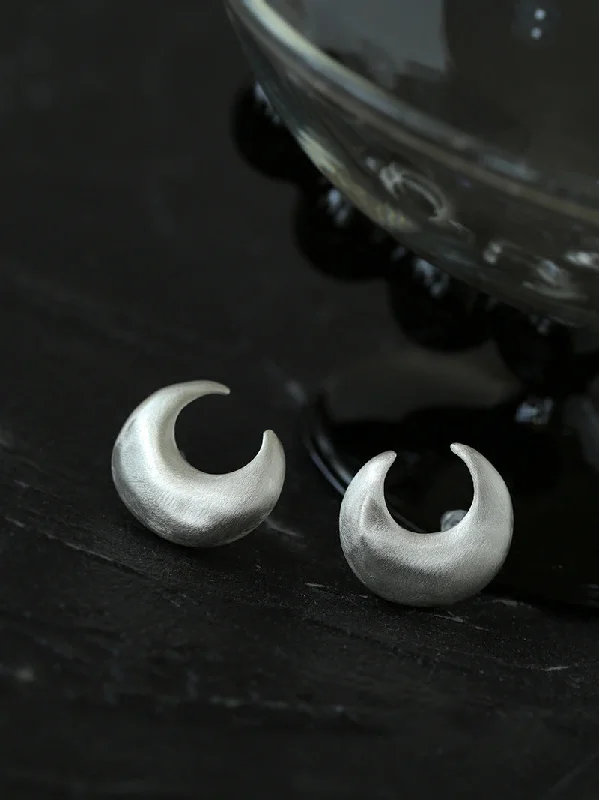 Women’s small stud earrings-925 Silver Frosted Moon Bud Simple Stud Earrings