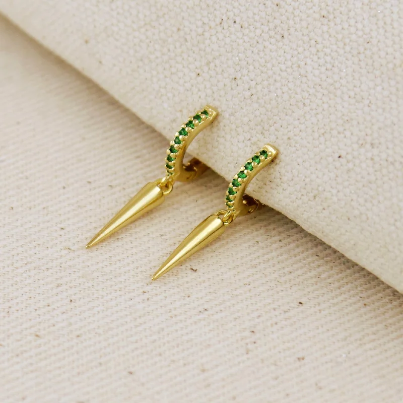 Women’s colorful earrings-Emerald CZ Hoop Earrings With Spike Drop