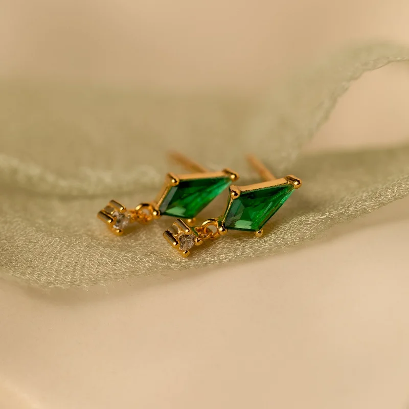 Women’s diamond earrings-Emerald Kite Drop Earrings