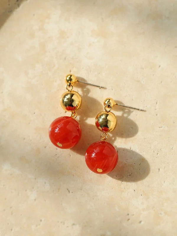 Women’s drop earrings-Natural Red  Agate Drop Earrings