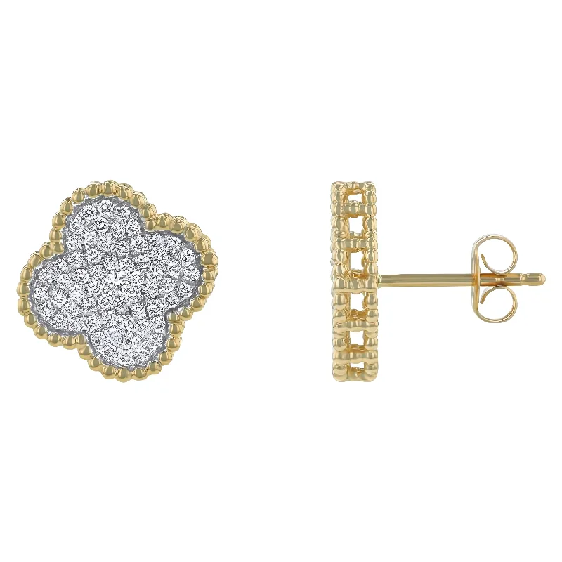 Women’s stud and hoop earrings-Yellow Gold 0.55ct Diamonds Clover Stud Earrings