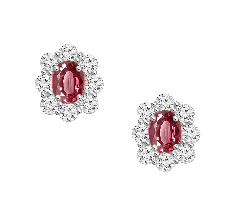 Women’s gemstone dangle earrings-18K Oval Ruby & Diamond Stud Earrings