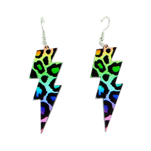 Women’s chic earrings-Rainbow Cheetah Lighting Bolt Earrings