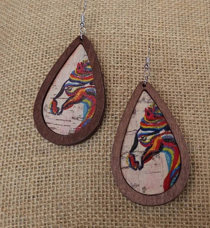 Women’s gemstone dangle earrings-Horse Wood Teardrop Earrings