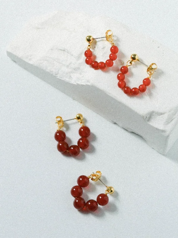 Women’s stackable earrings-New Year's Red Agate Stone Beaded Earrings