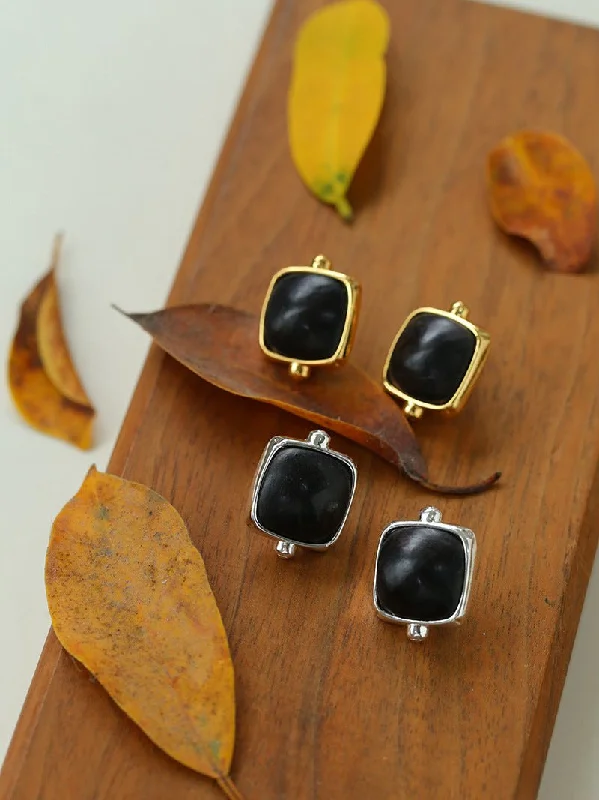 Women’s infinity earrings-Square Ebony Geometric Stud Earrings