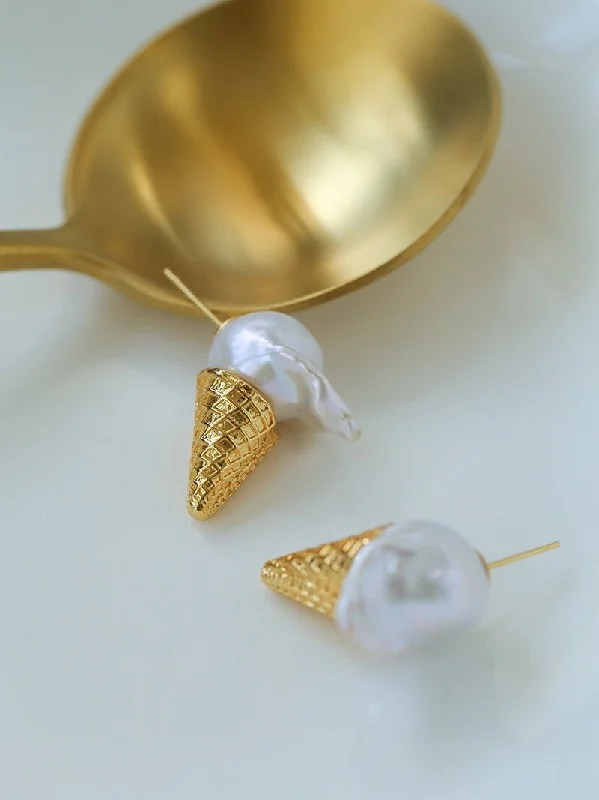 Women’s crystal earrings-Ice Cream Baroque Pearl Earrings