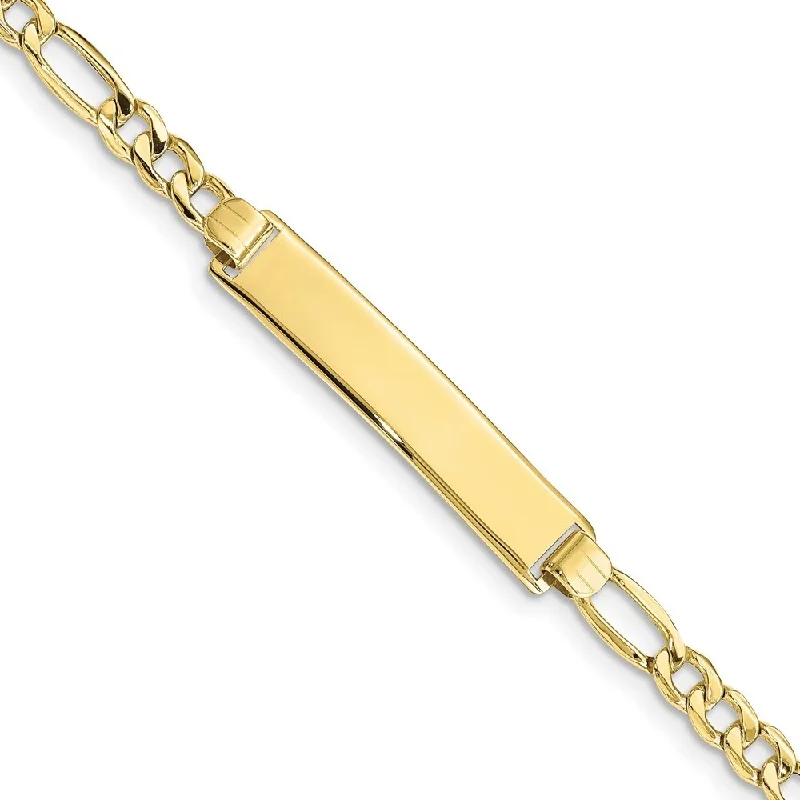 Women’s thin bangles-10k Yellow Gold Semi-solid Figaro Link ID Bracelet, 7" (W-6.37mm)