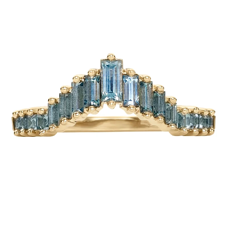 Women’s emerald rings-Teal Sapphire Baguette Curved Tiara Ring