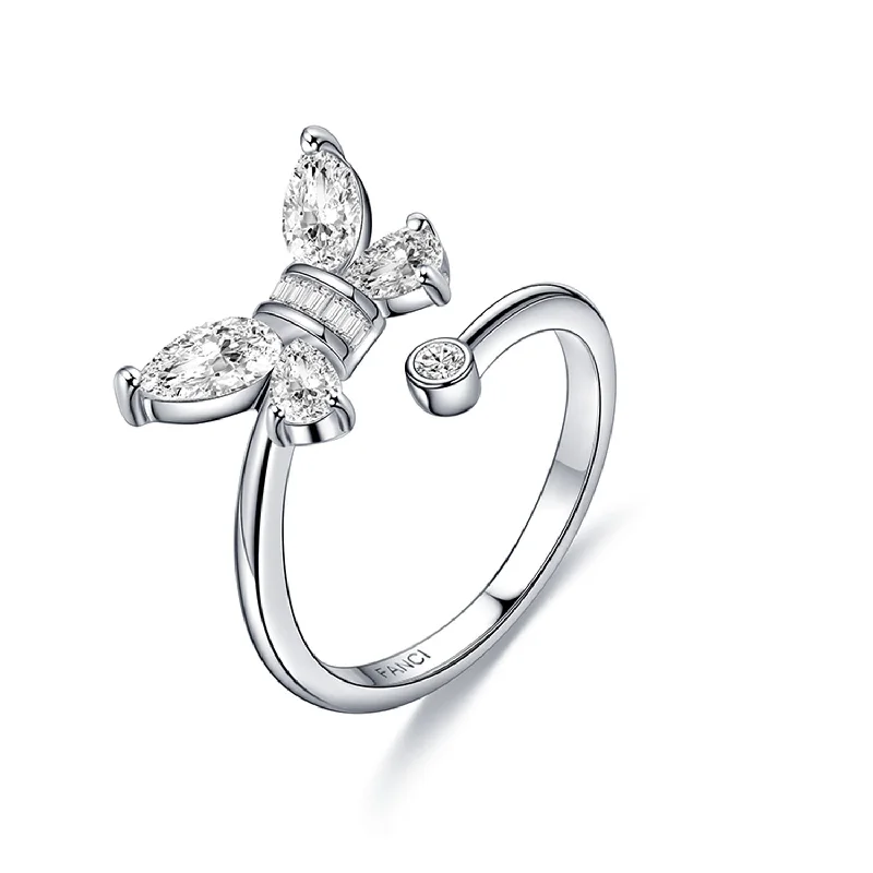 Women’s unique wedding rings-"Azura" Butterfly Statement Sterling Silver Ring