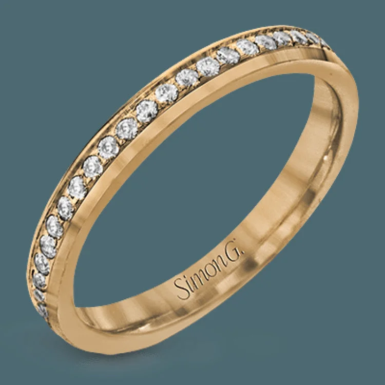 Women’s silver engagement rings with diamonds-This classic wedding band features .27 ctw of white diamonds set in white gold, while the interior of the ring is rose gold.