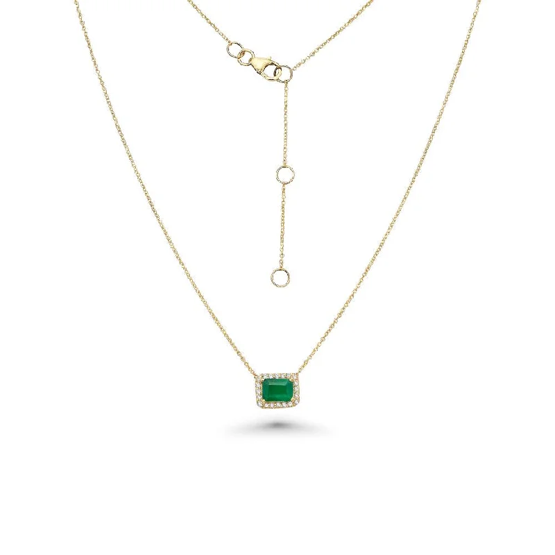 Women’s luxury diamond necklaces-Emerald Cut Emerald & Diamond Halo Necklace (1.11 ct.) in 14K Gold